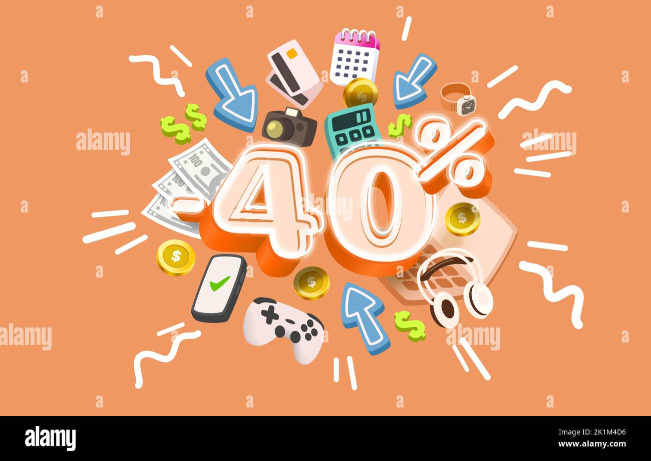 40 % Rabatt, Werbebanner-Markt, großes Medienereignis. Vektorgrafik Stock Vektor