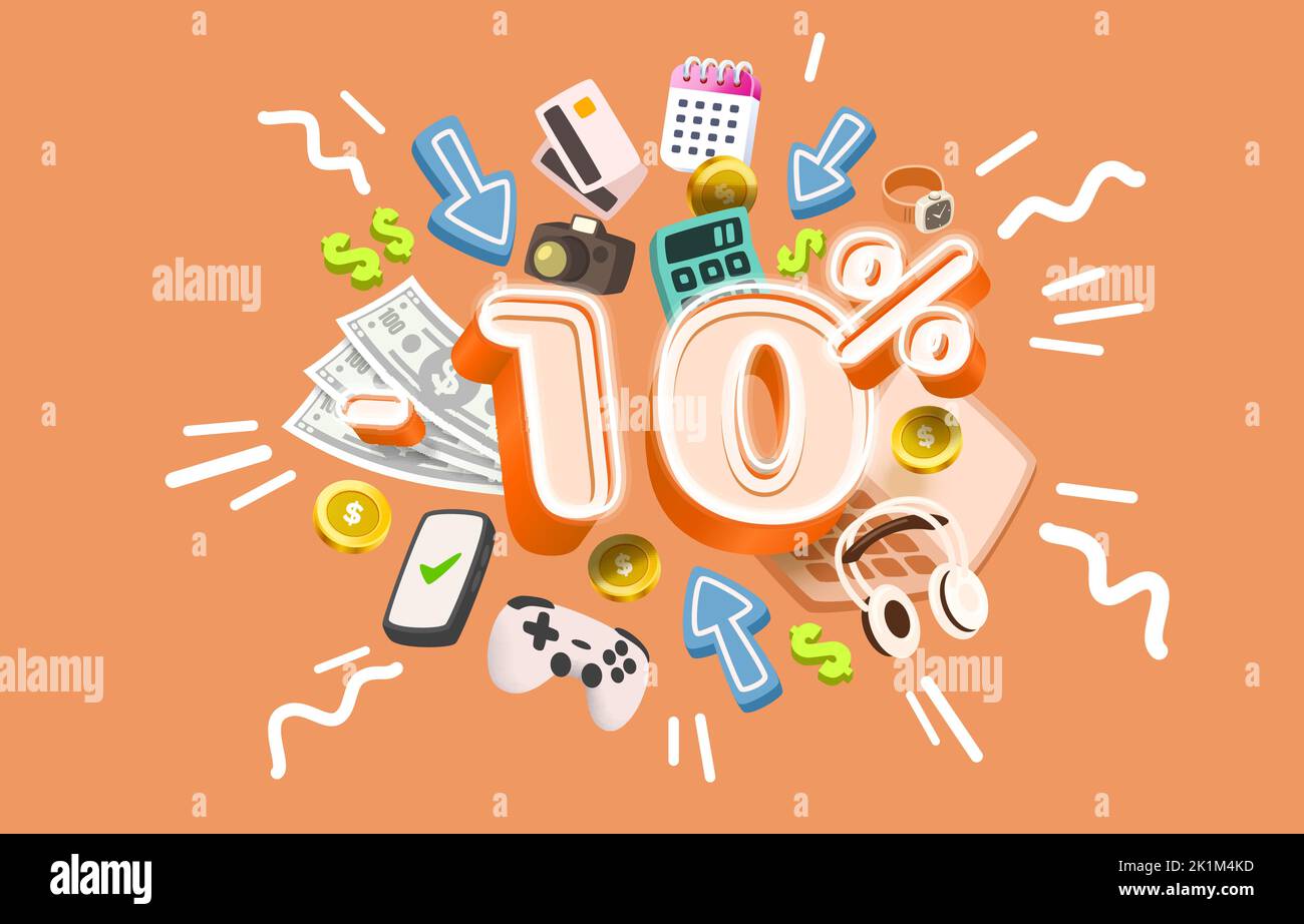 10 % Rabatt, Werbebanner-Markt, großes Medienereignis. Vektorgrafik Stock Vektor