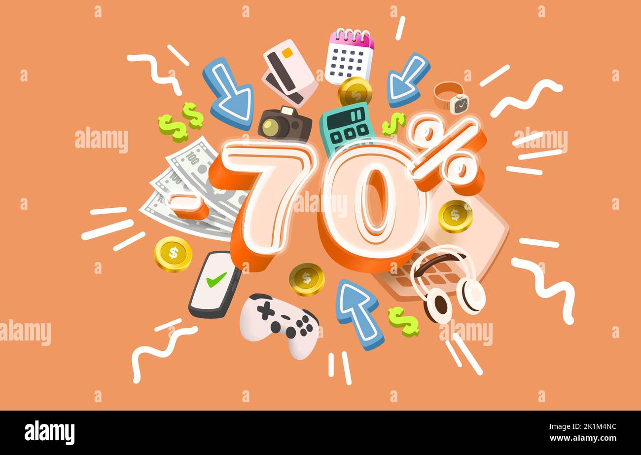 70 % Rabatt, Werbebanner-Markt, großes Medienereignis. Vektorgrafik Stock Vektor