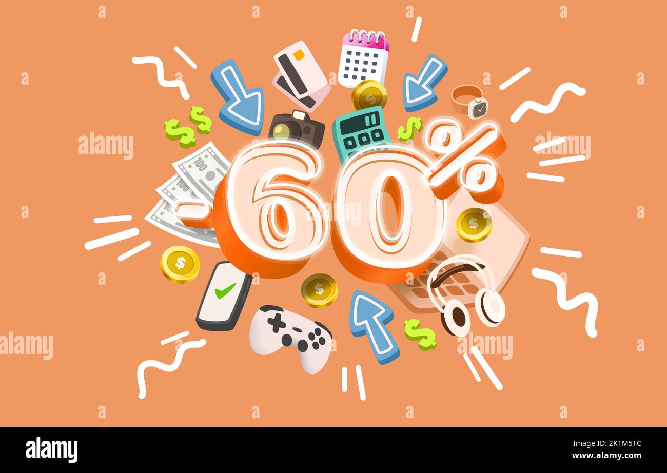 60 % Rabatt, Werbebanner-Markt, großes Medienereignis. Vektorgrafik Stock Vektor