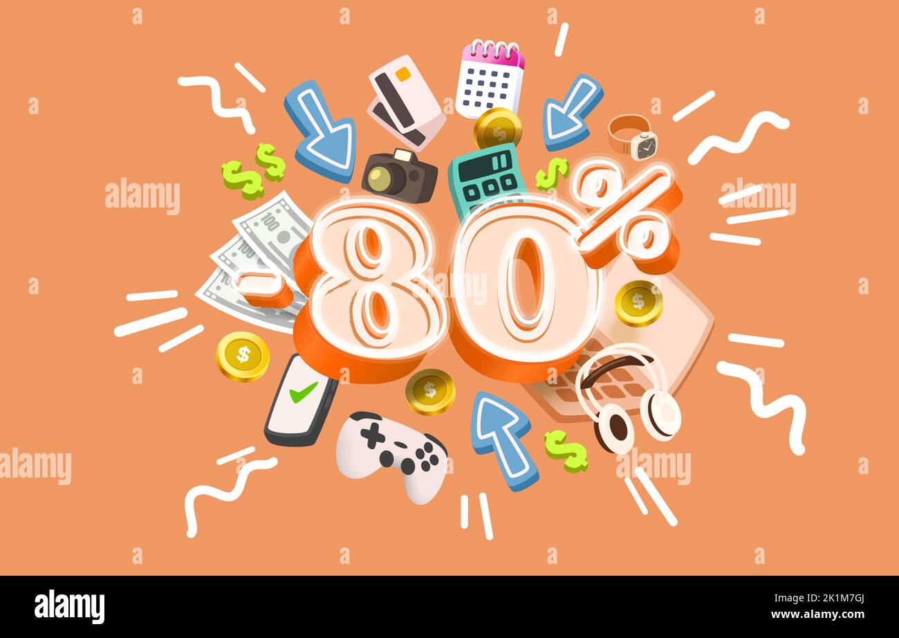 80 % Rabatt, Werbebanner-Markt, großes Medienereignis. Vektorgrafik Stock Vektor