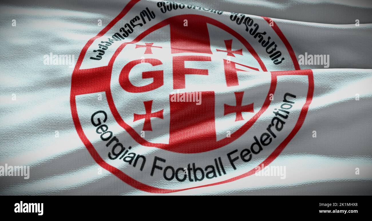 Barcelona, Spanien - 17. September 2022: Fußballverein des georgischen Verbandes, Fußballmannschaftslogo. 3D Illustration, illustrative Editorial. Stockfoto