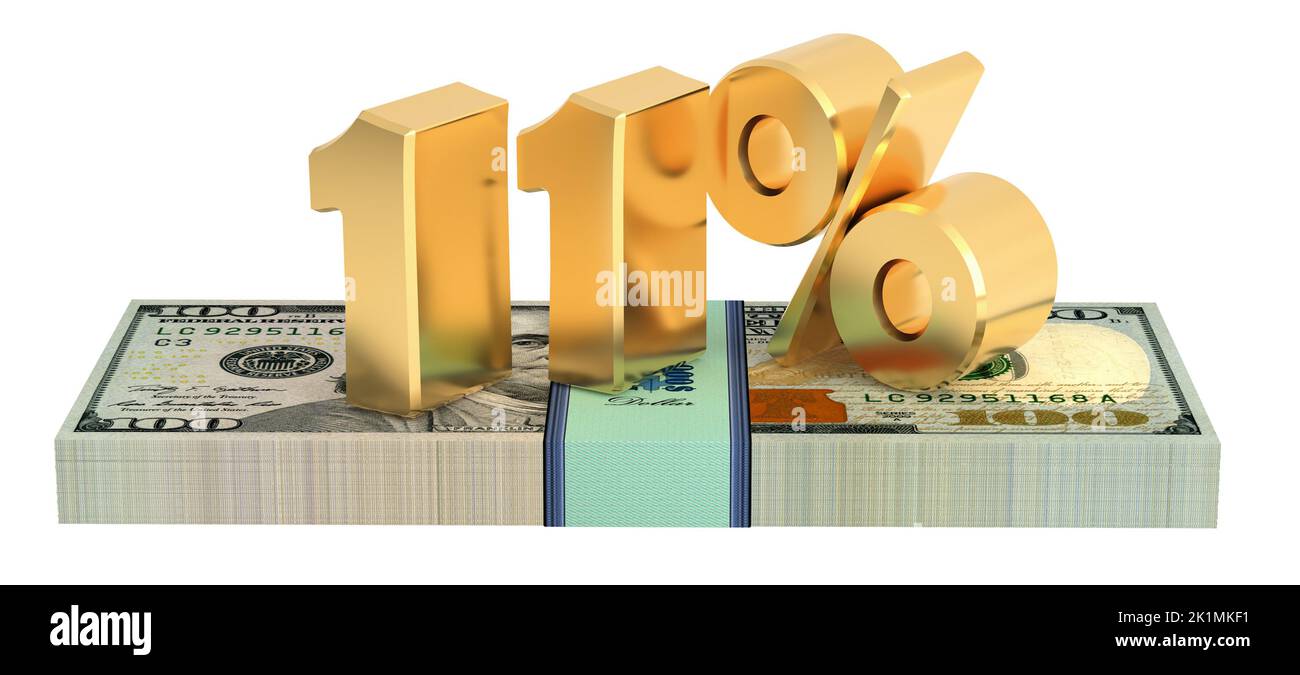 Die Nummer 11% auf 100 Dollar Scheine. Stockfoto
