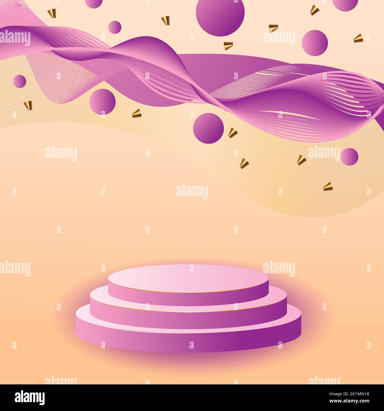 mockup-Hintergrund, 3D-Podium-Hintergrund mit bunten Linien und Kreisen für die Vektorillustration der Produktanzeige Stock Vektor
