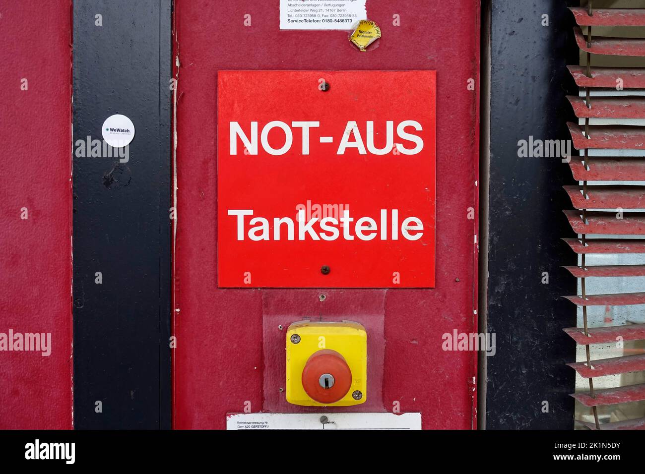 Schild, Notstopp, Tankstelle, Berlin, Deutschland Stockfoto