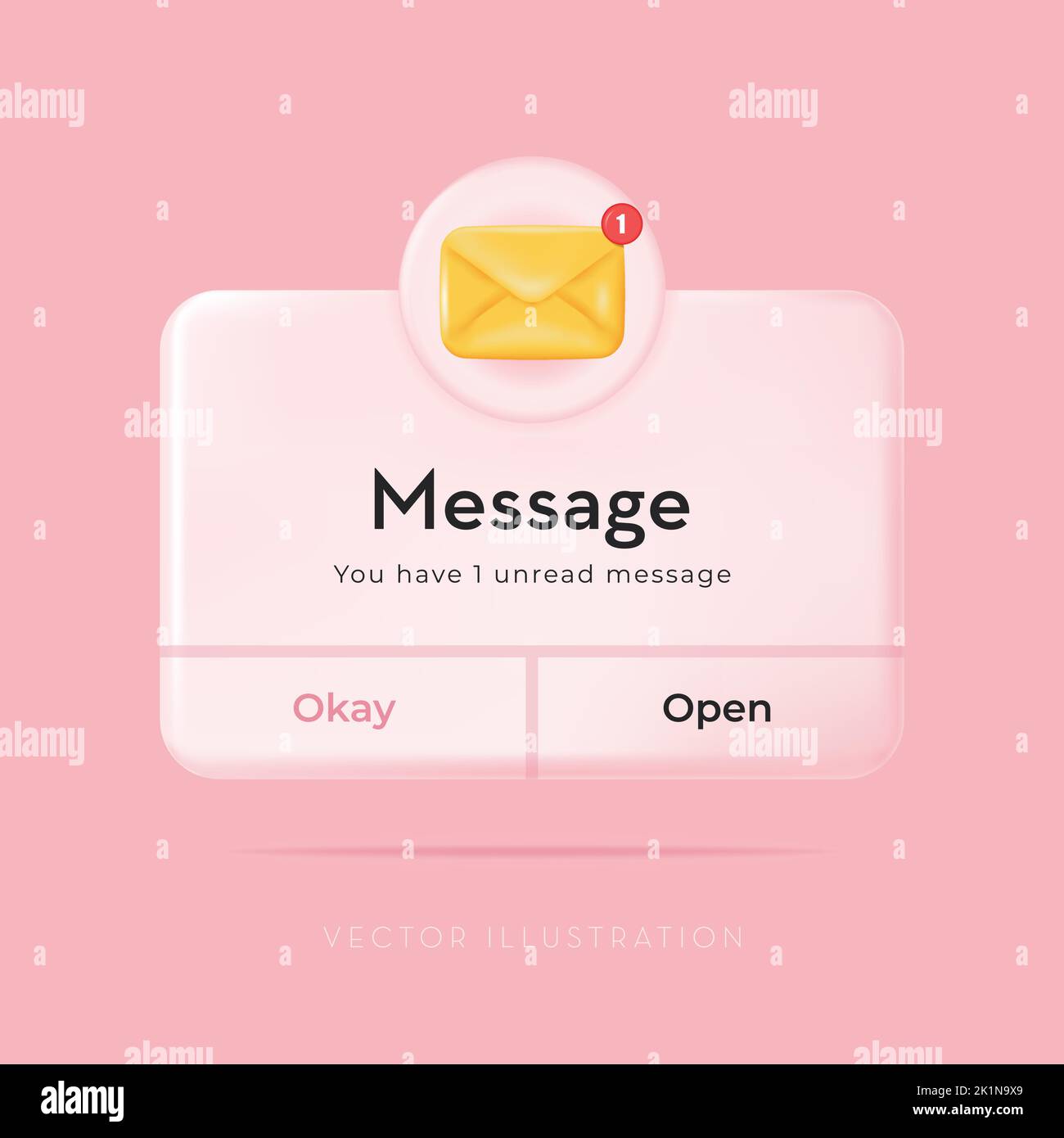 3D Neue Nachricht, Popup-Seite mit bewegem Umschlag. Social Media, Planung von Geschäftsevents, Erinnerungen. Vektorgrafik im Minimal 3D Stil Stock Vektor