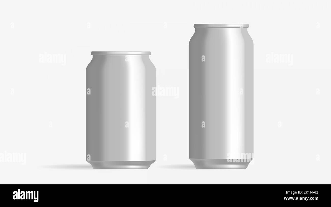 Metallic Dose Silber Bier Kaltgetränk Stahl Verpackung Realistische Mockup-Vorlage Stock Vektor