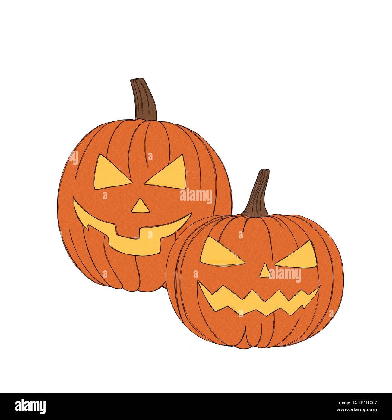 Setzen Sie Kürbis auf weißen Hintergrund. Orangefarbener Kürbis mit Lächeln für dein Design für den Feiertag Halloween. Stockfoto