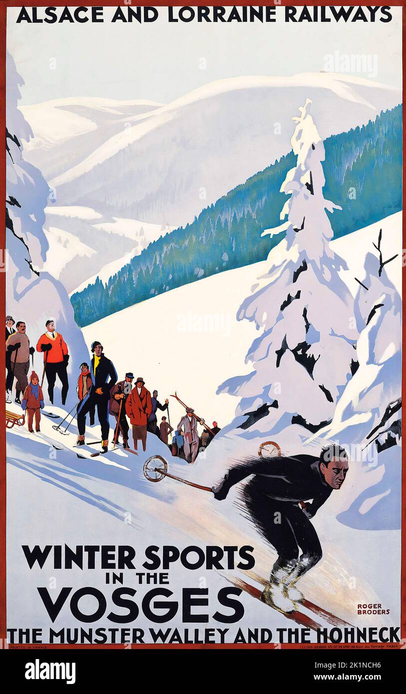 Vintage Travel Poster - Roger Broders Wintersport in den Vogesen c 1930 Stockfoto