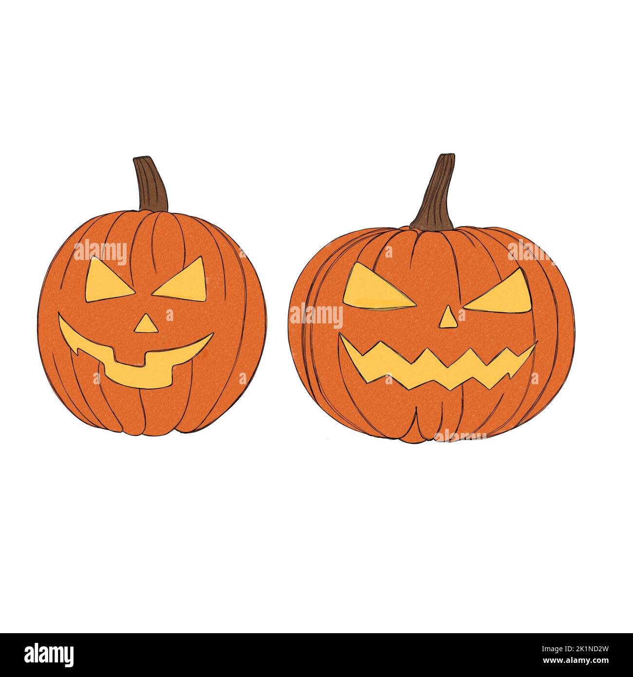 Setzen Sie Kürbis auf weißen Hintergrund. Orangefarbener Kürbis mit Lächeln für dein Design für den Feiertag Halloween. Stockfoto