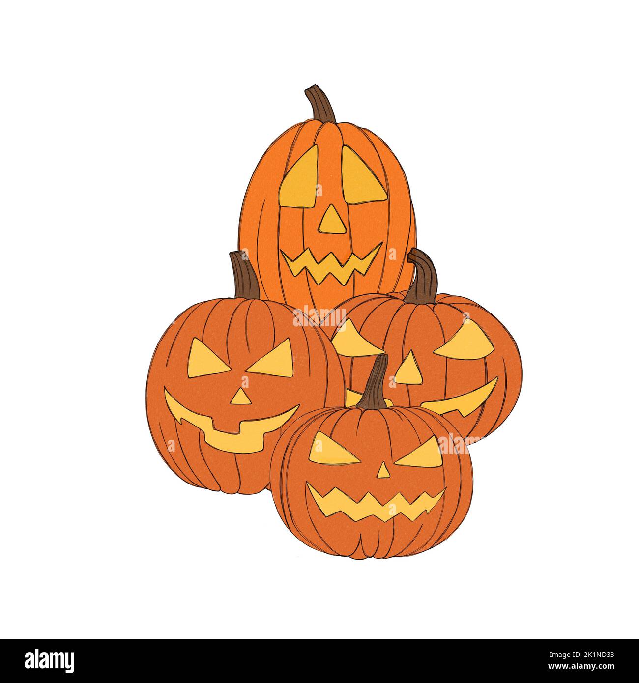 Setzen Sie Kürbis auf weißen Hintergrund. Orangefarbener Kürbis mit Lächeln für dein Design für den Feiertag Halloween. Stockfoto