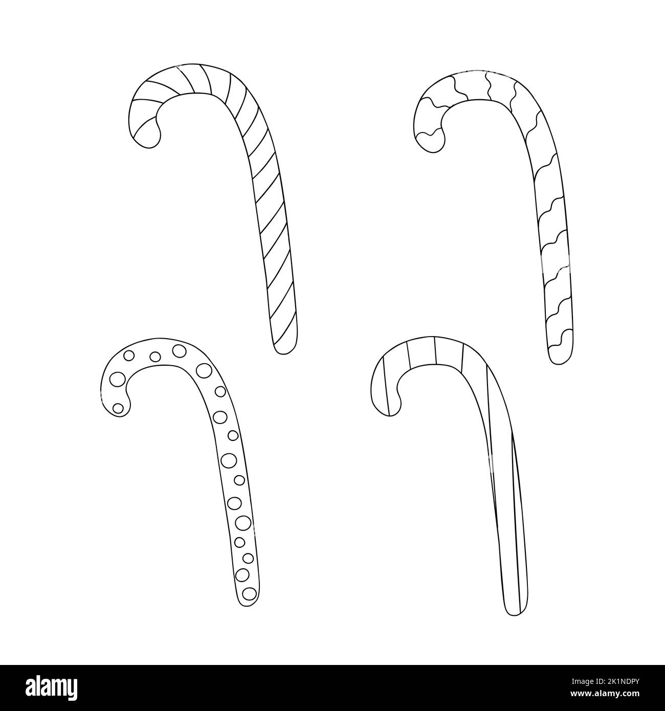 Candy Cane traditionelle süße Weihnachtszeit geschmückt festliche Süßwaren, einfache Kontur Vektor-Illustration in Hand gezeichneten Doodle-Stil für Urlaub Dekor, Karte, Einladung, Malbuch Stock Vektor