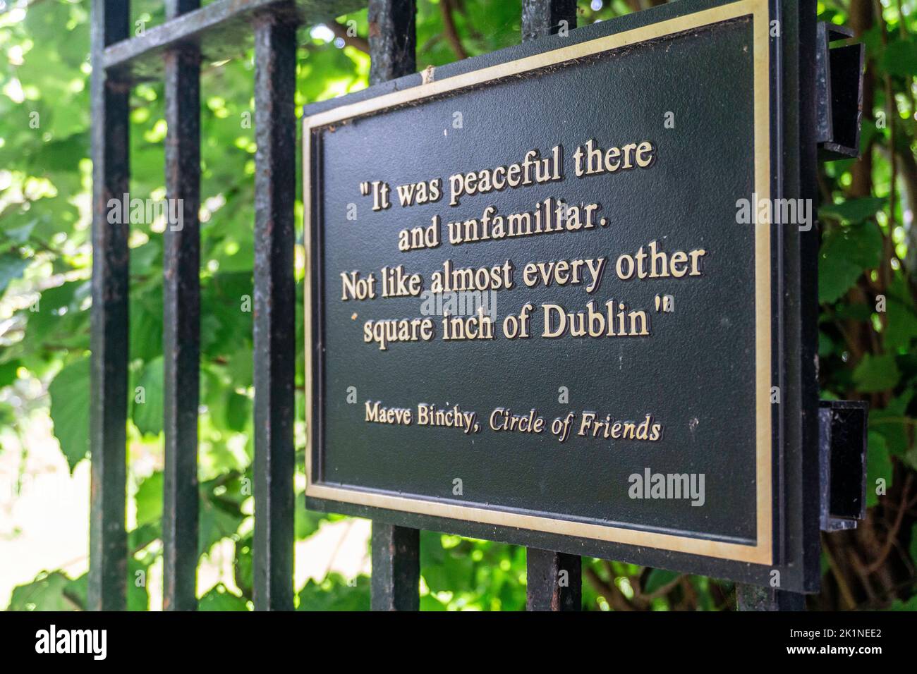 Ein Zitat aus dem Buch der irischen Schriftstellerin Maeve Binchy, Circle of Friends, am Eingang zum MOLI, dem Literaturmuseum in Dublin, Irland. Stockfoto