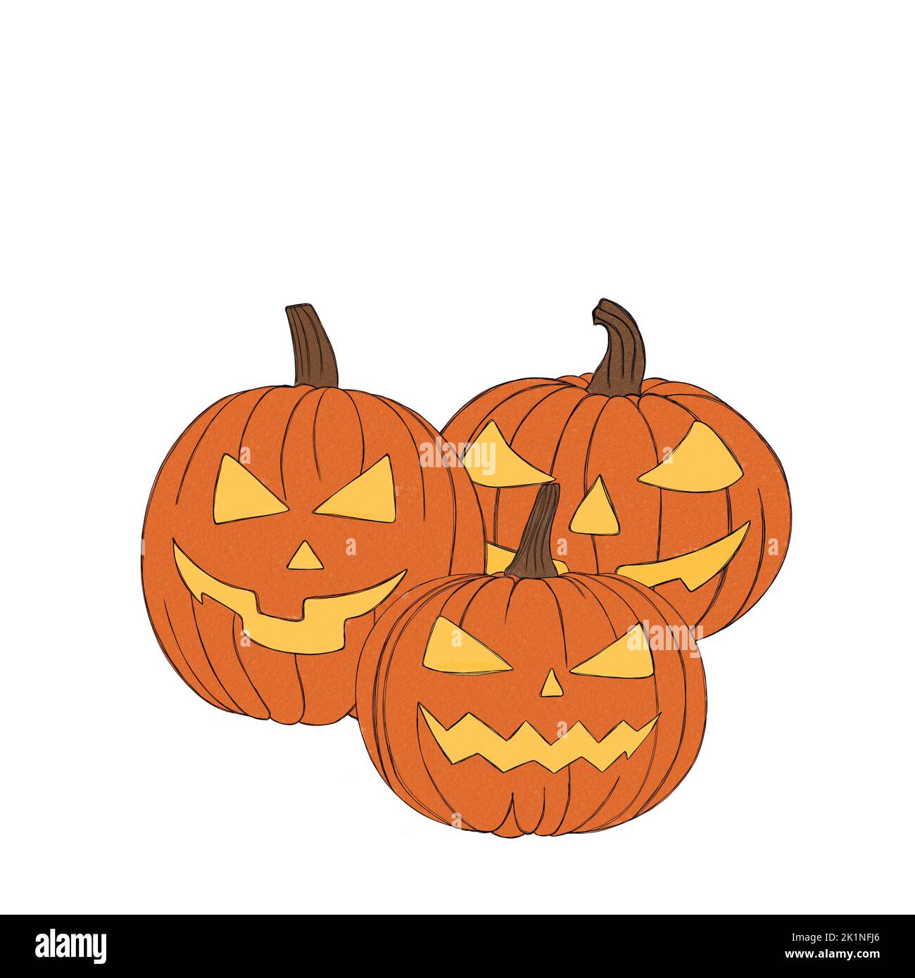 Setzen Sie Kürbis auf weißen Hintergrund. Orangefarbener Kürbis mit Lächeln für dein Design für den Feiertag Halloween. Stockfoto