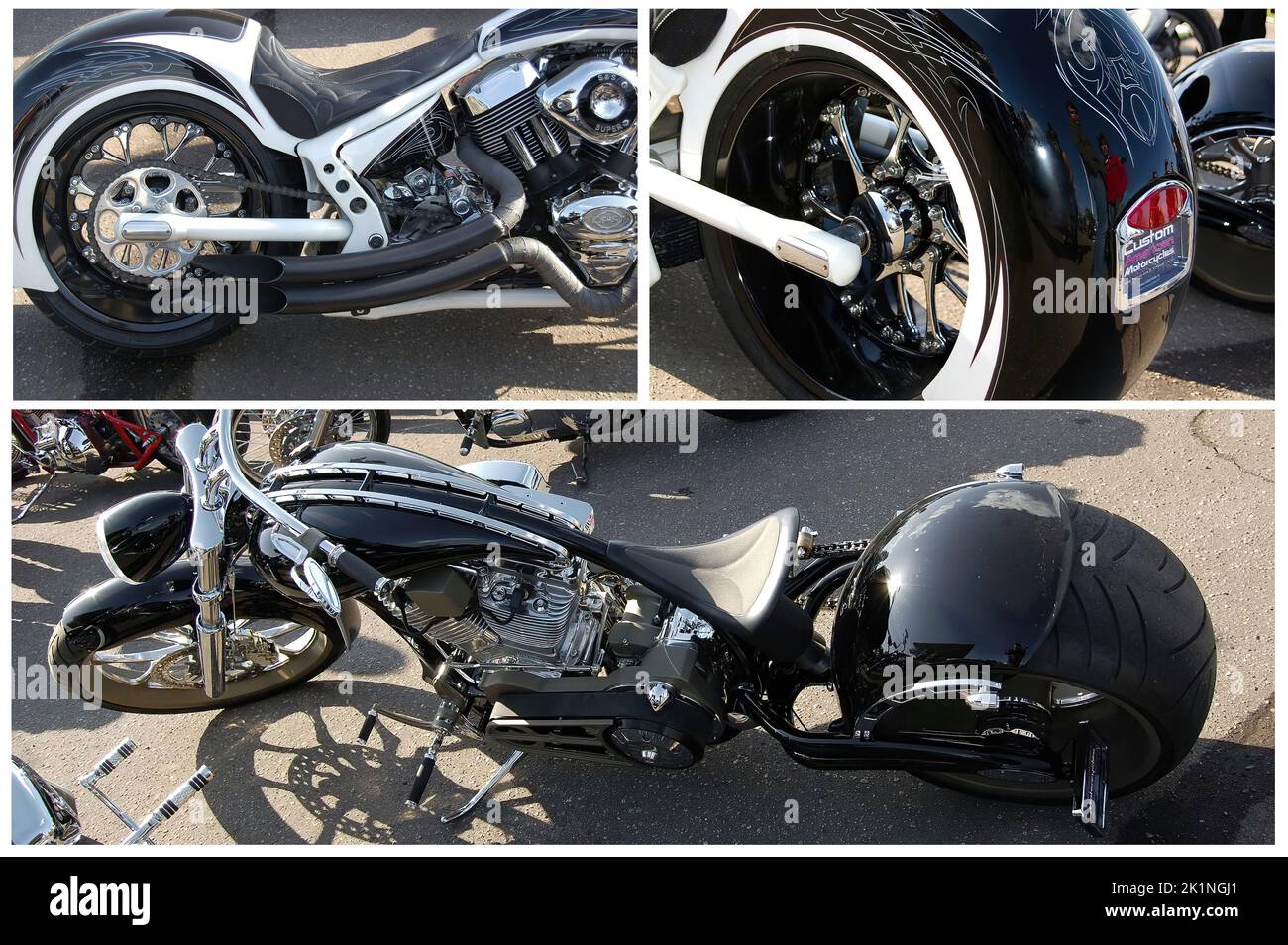 Ausstellung schöner Custom Harley-Davidson Motorräder Stockfoto