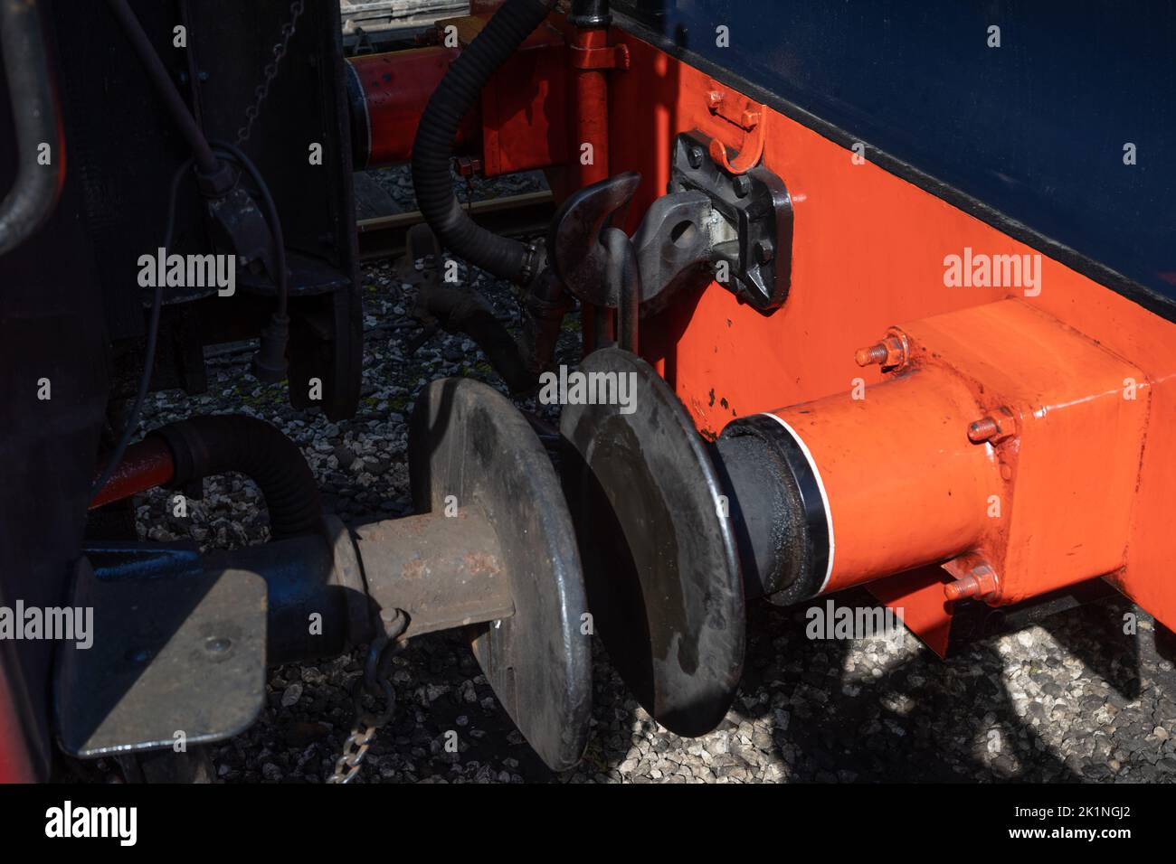 Am See zur Haverthwaite Railway, Lake windermere, Cumbria. 2862 Princess (Bagnall) Dampflokomotive. Eine Nahaufnahme der Puffer. Stockfoto