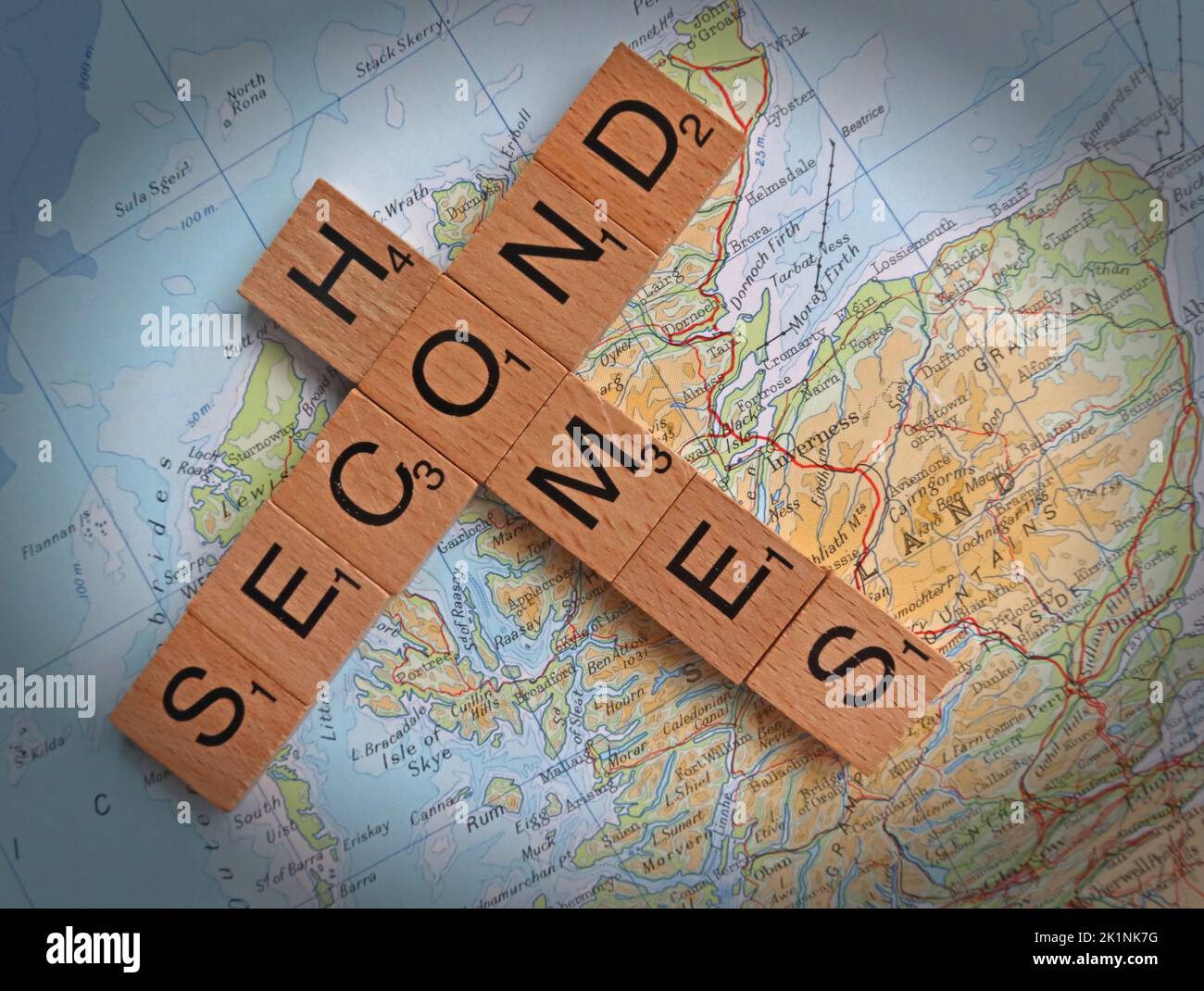 Second Homes, verteilt über England und Wales, Ferienhäuser, Ferienwohnungen und AirBnB - macht es den Einheimischen in Schottland schwer, ein Zuhause zu finden Stockfoto