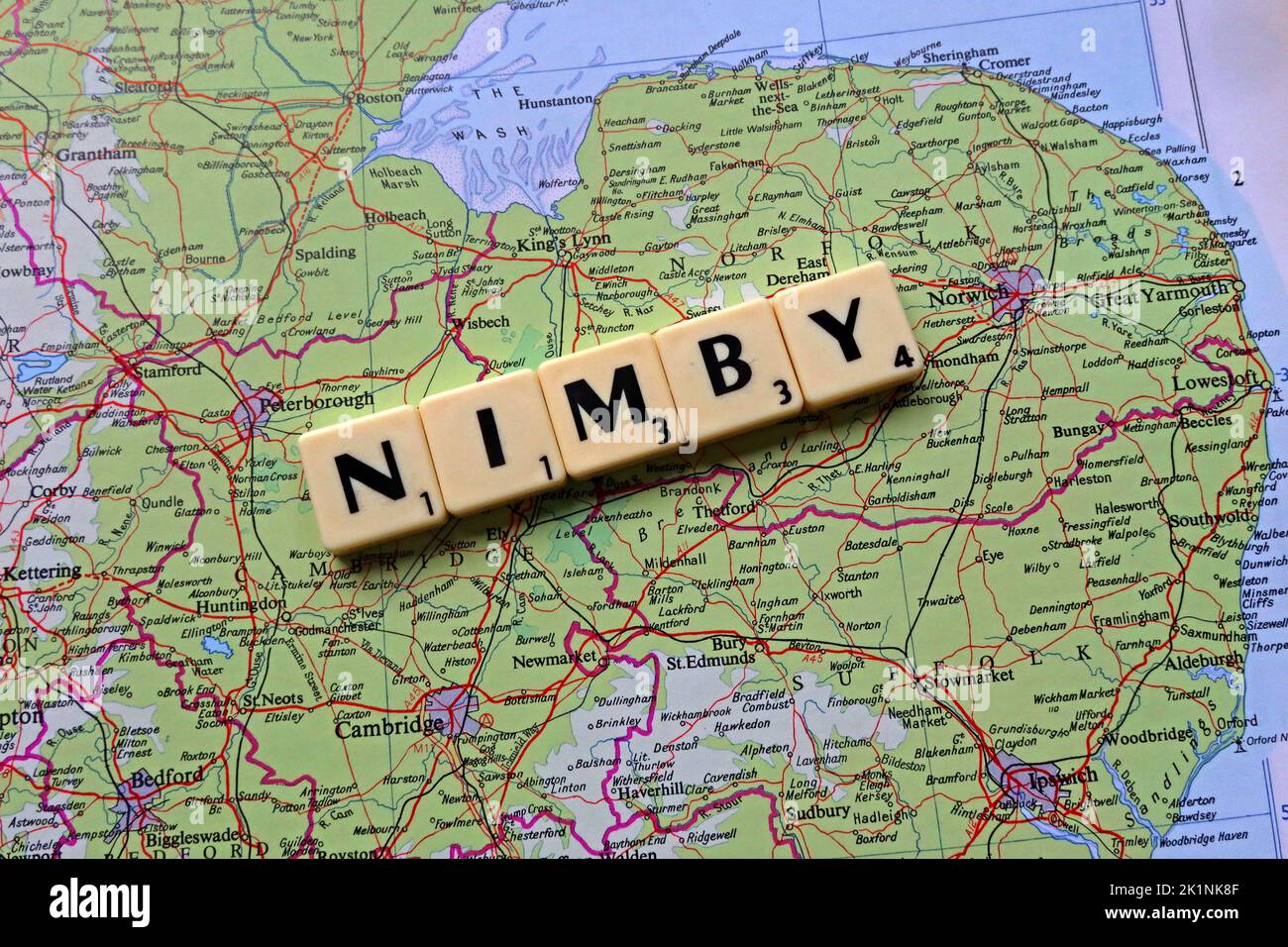 East Anglia Norwich & Cambridge NIMBY - nicht in meinem Hinterhof, wie BANANE - bauen absolut nichts in der Nähe von irgendetwas Stockfoto