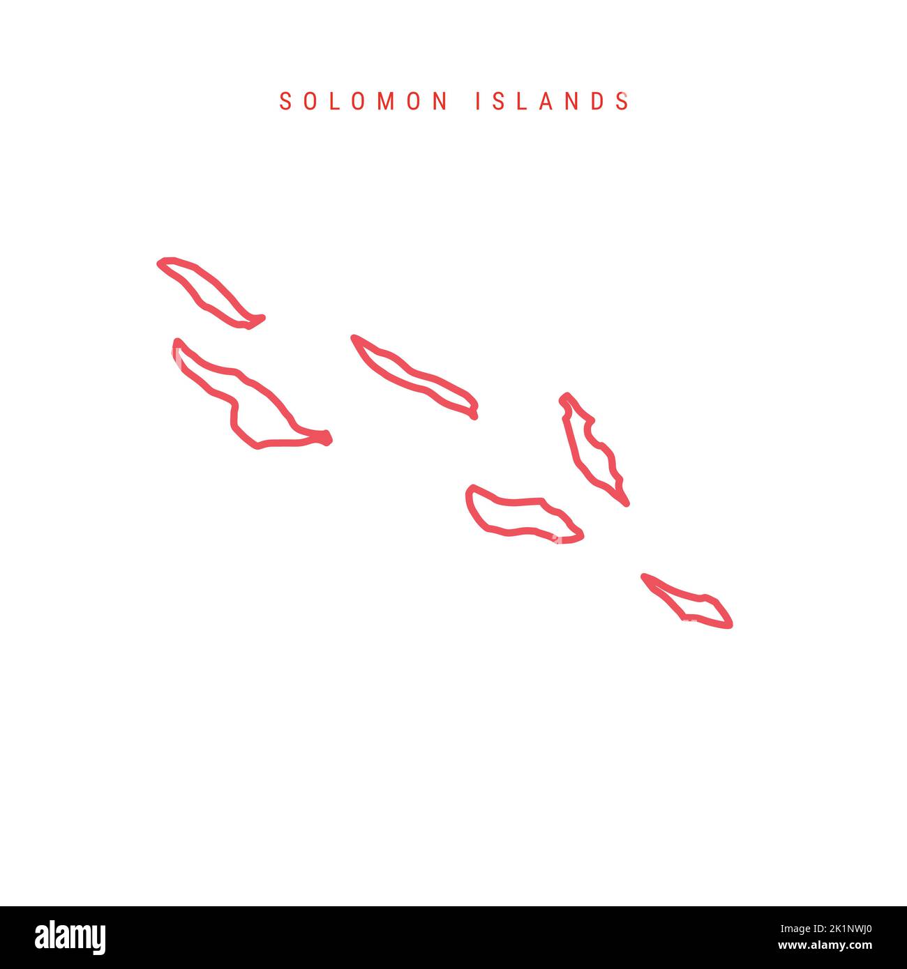 Solomon Islands editierbare Gliederungskarte. Melanesischer roter Rand. Ländername. Linienstärke anpassen. Zu einer beliebigen Farbe wechseln. Vektorgrafik. Stock Vektor
