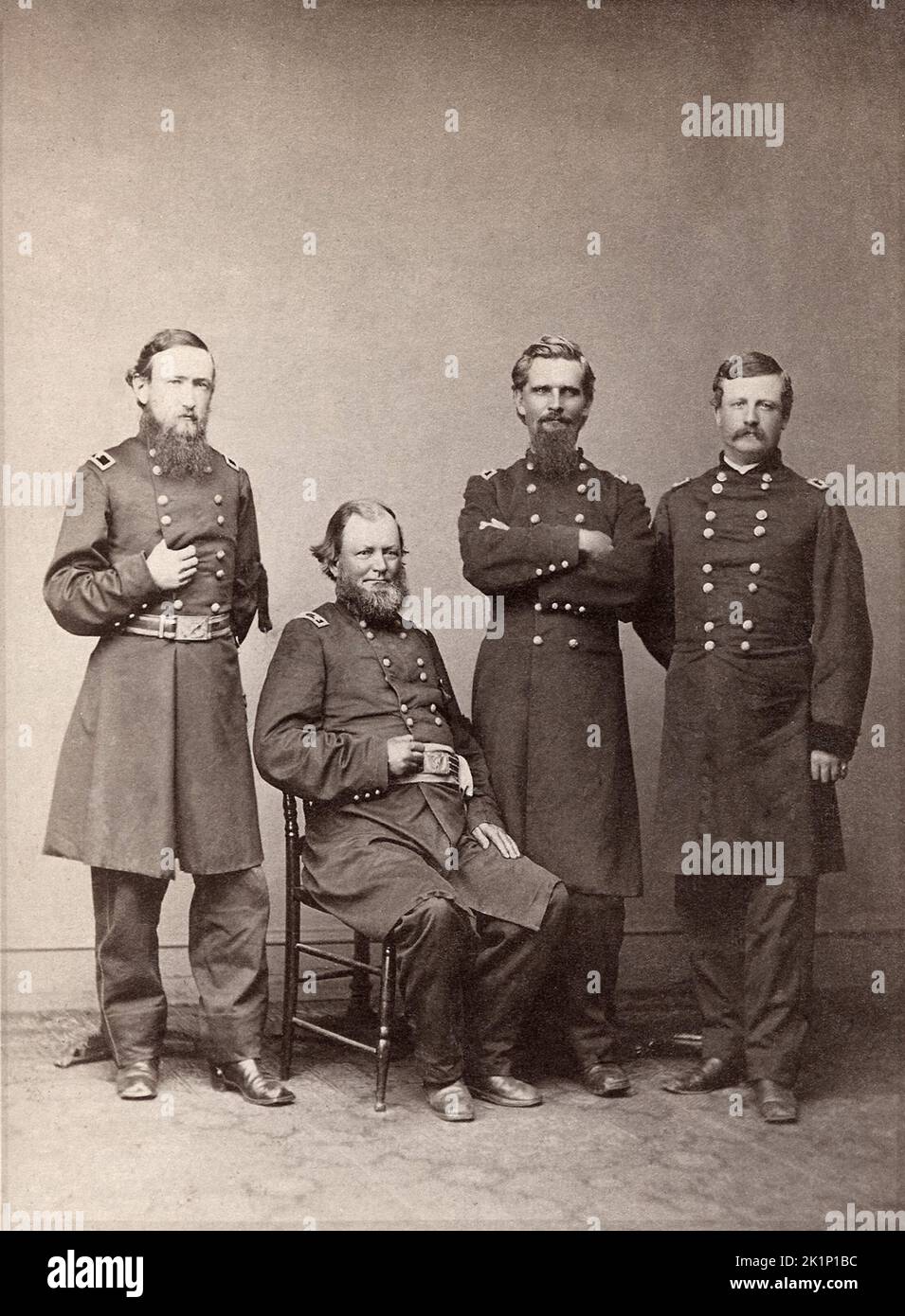 Präsident Benjamin Harrison als Brigadier General (links) mit anderen Kommandeuren des XX Corps während des amerikanischen Bürgerkrieges 1865. Stockfoto