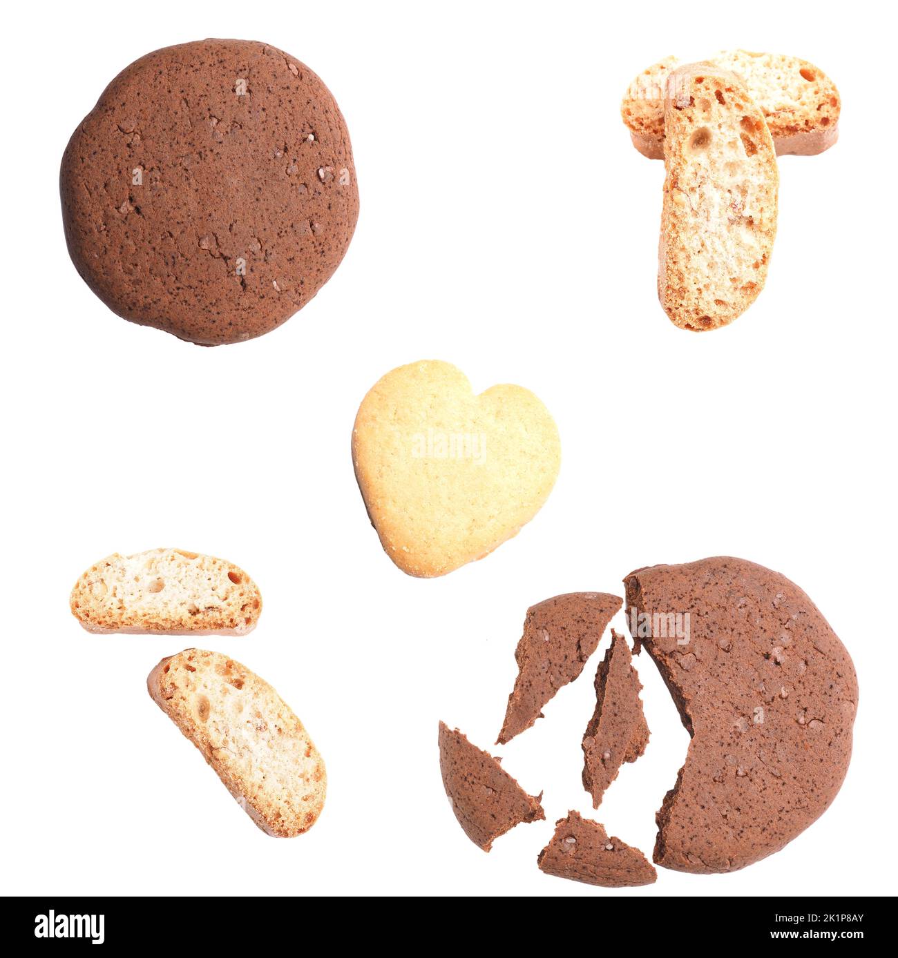 Set von verschiedenen Cookies auf weißem Hintergrund, süßes Essen Stockfoto