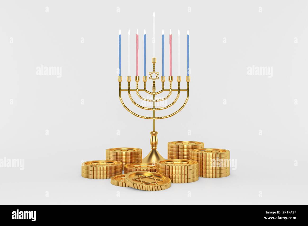 3D Rendering Bild des jüdischen Feiertages Chanukka mit Menora oder