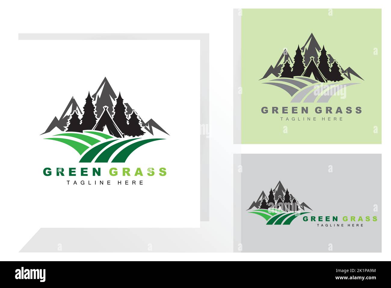 Green Grass Logo Design, Farm Landscape Illustration, Natural Scenery Vector Stock Vektor