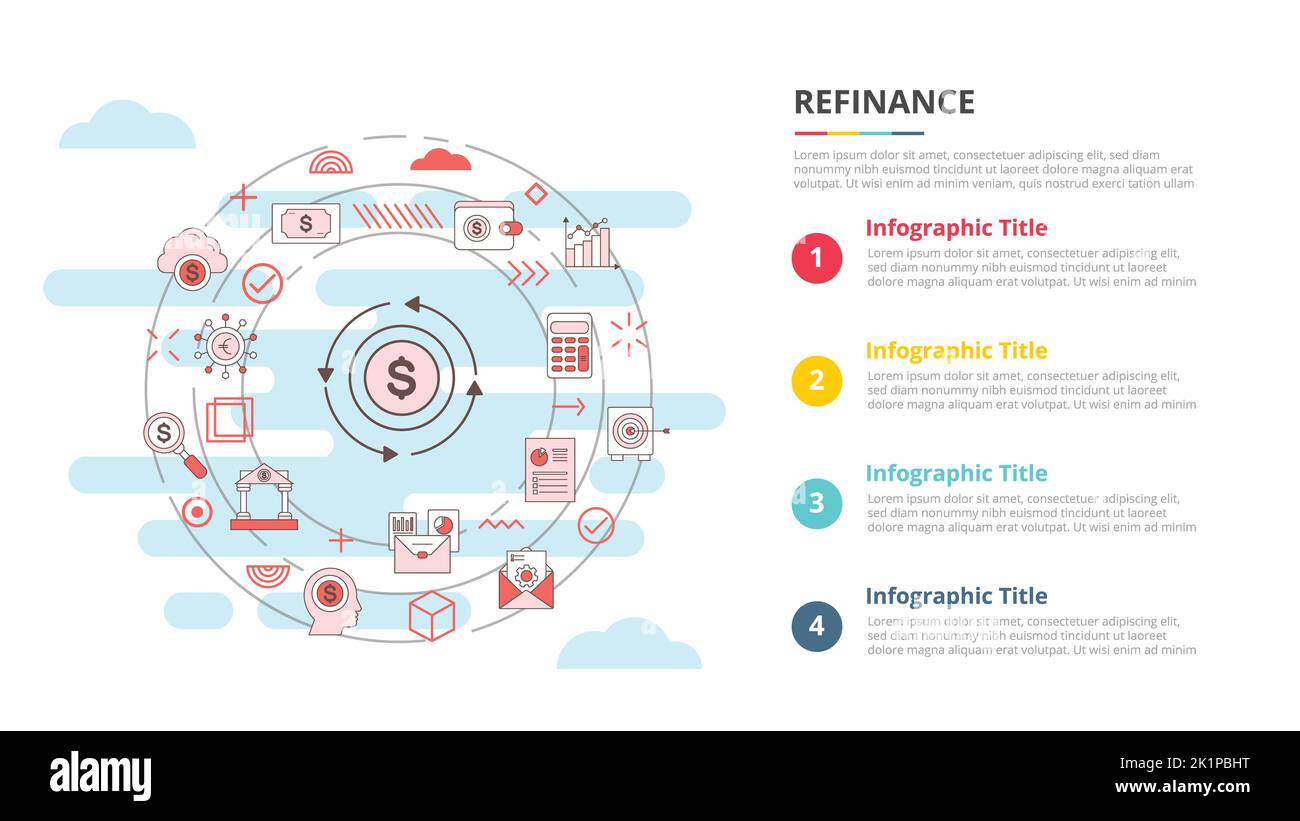 Refinanzierung Konzept für Infografik Vorlage Banner mit vier-Punkt-Liste Informationen Vektor Illustration Stockfoto