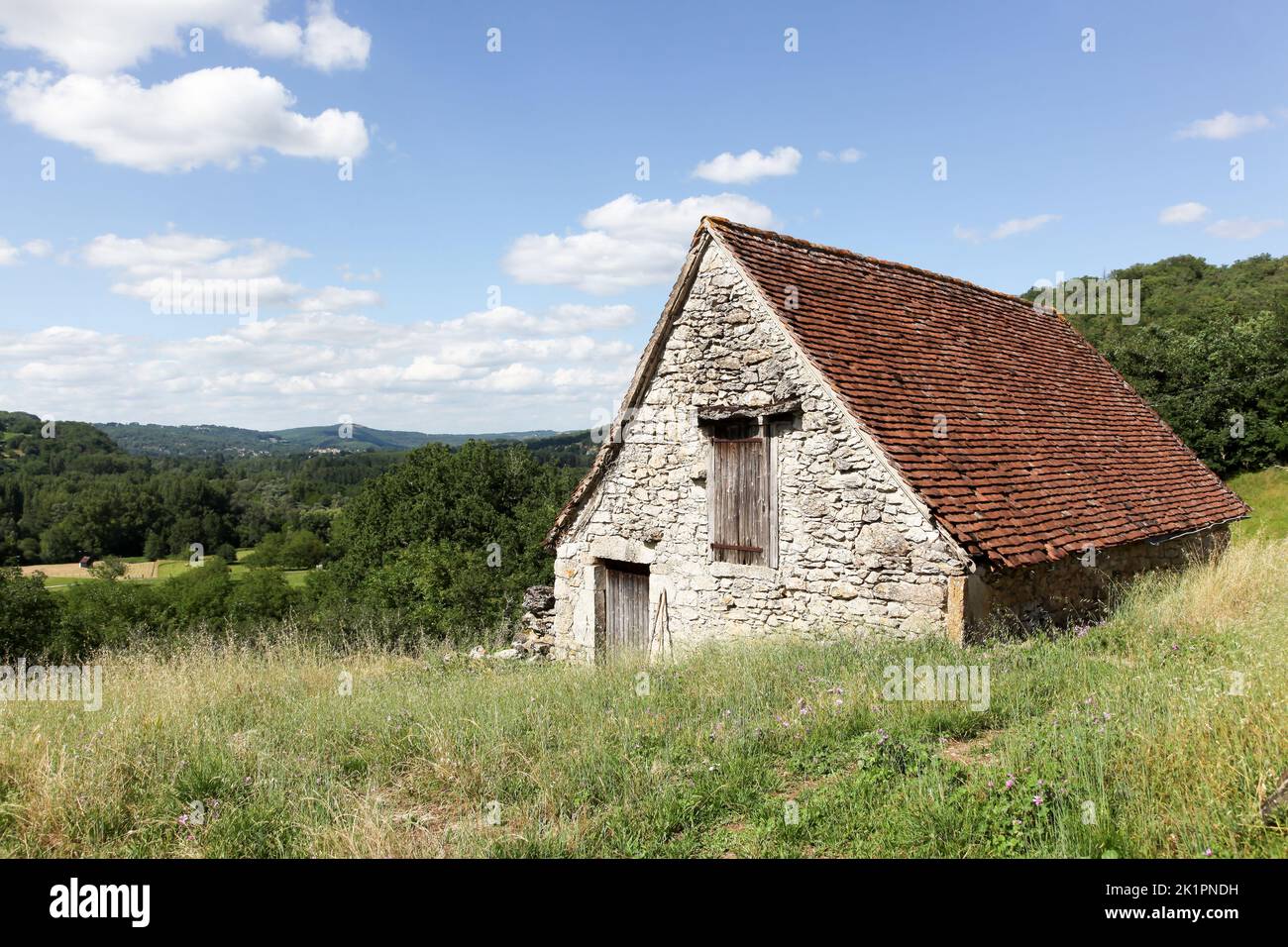 Landschaft in der Gemeinde Lacave, Departement Lot, Frankreich Stockfoto