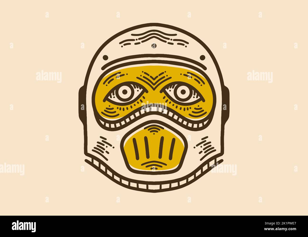Helm und Two Eyes Vintage Retro Line Art Design Stock Vektor