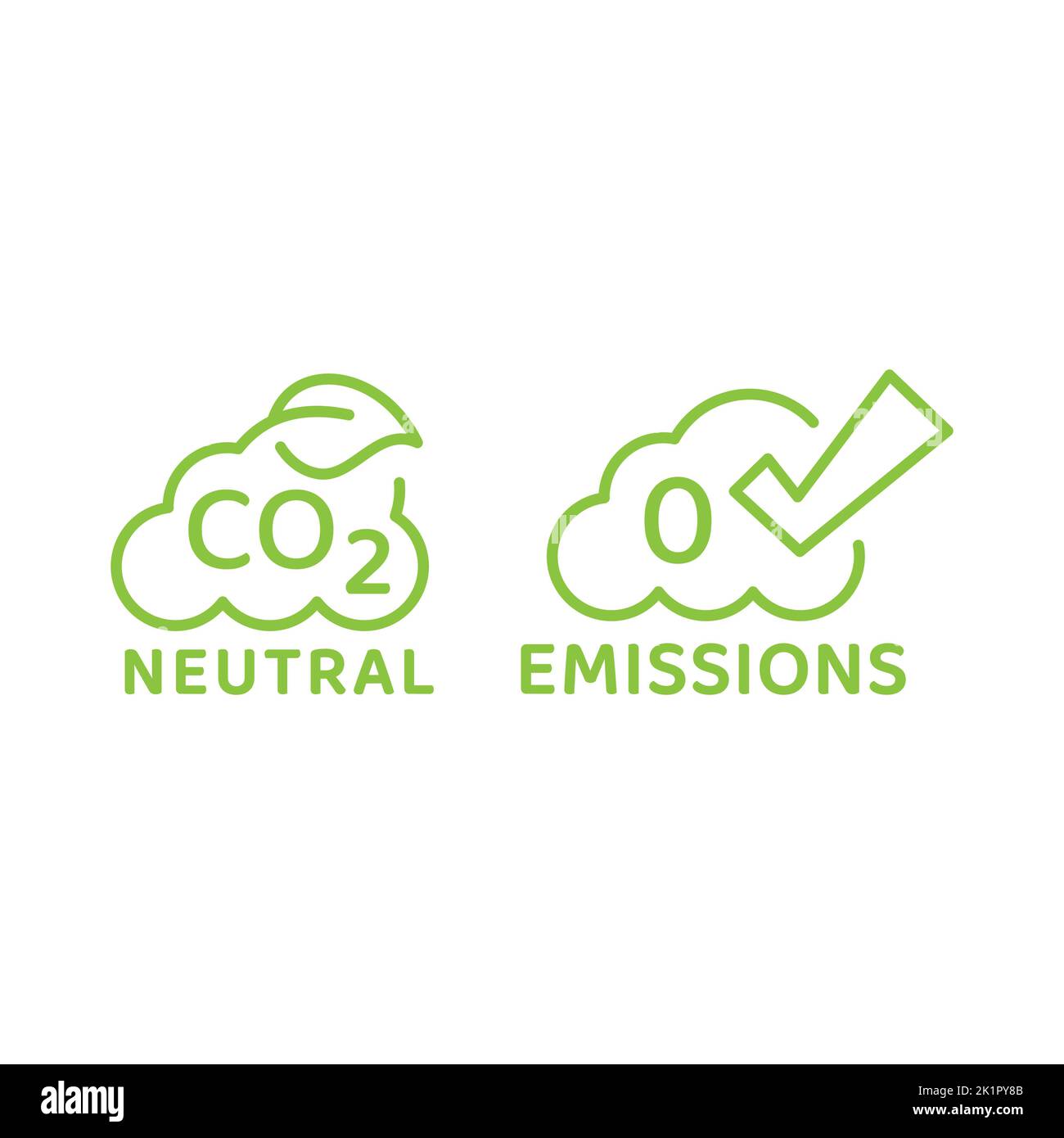 CO2 Neutral- und Null-Emissionen-Wolkenvektor-Symbol. Kohlendioxidfreies Umrisssymbol. Stock Vektor