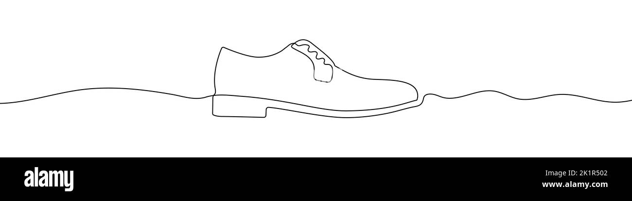 Kontinuierliche eine Linie Zeichnung Silhouette der Herrenschuhe. Die Schuhe linear Symbol. Hintergrund für einzeilige Zeichnung. Vektorgrafik. Lineare Herrenschuhe BAC Stock Vektor