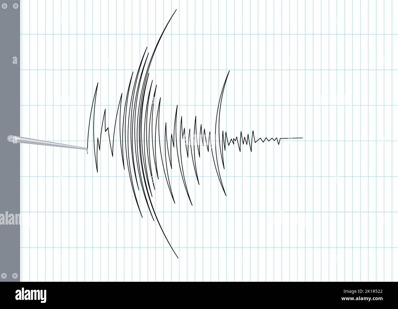 Erdbeben seismische Wellen auf Seismograph Graph Papier. Stock Vektor