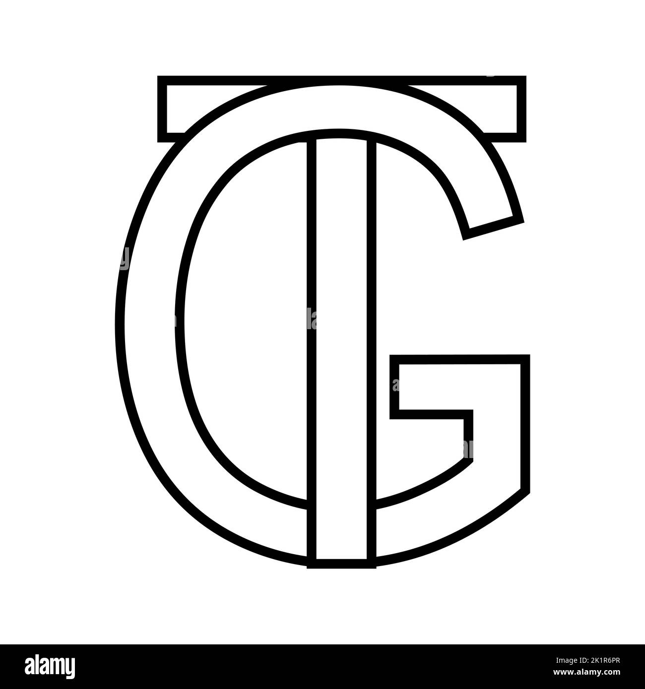 Logo-Zeichen gt tg-Symbol, nft-Zeilensprungbuchstaben g t Stock Vektor