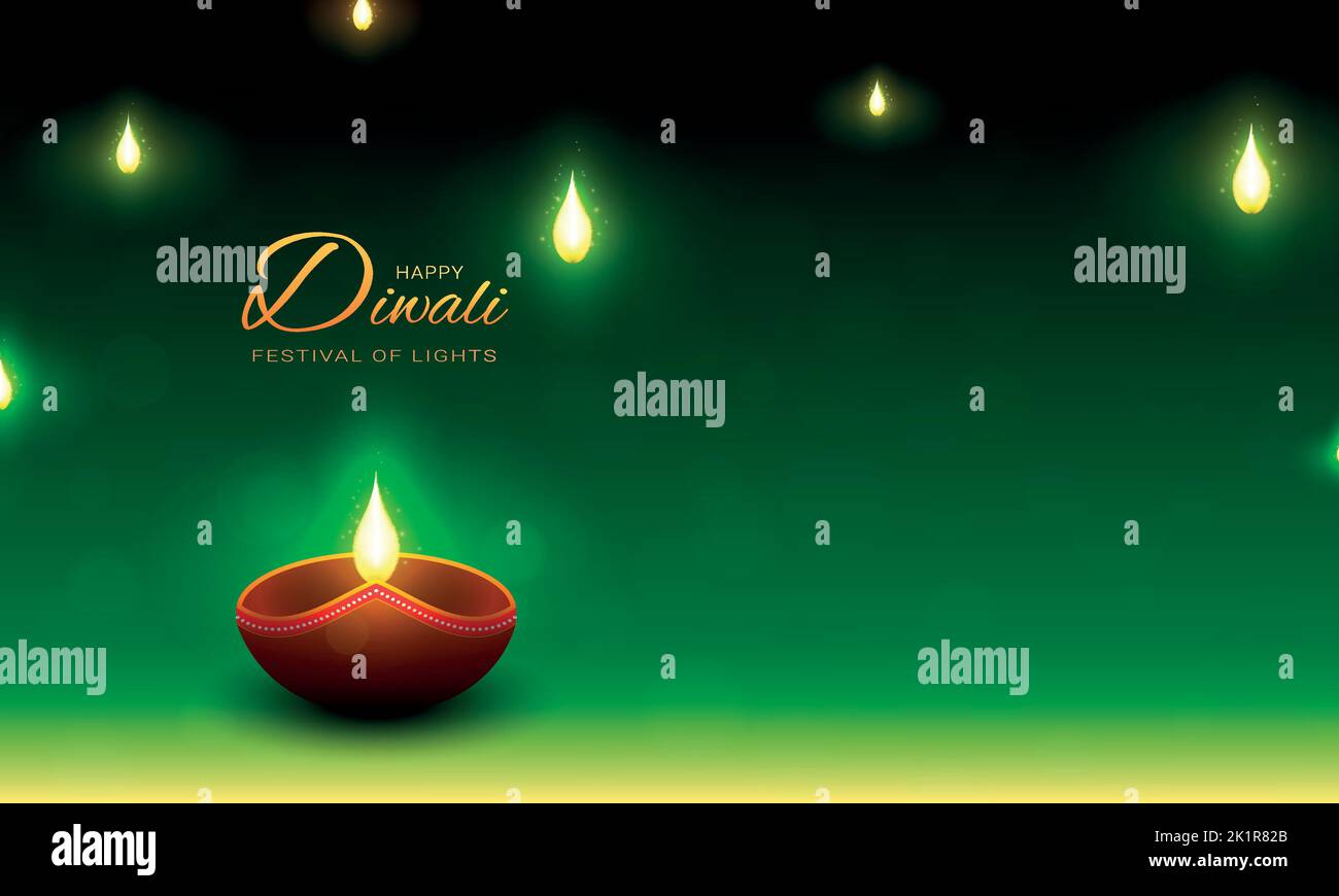 Grün glücklich diwali mit Diya. Stock Vektor