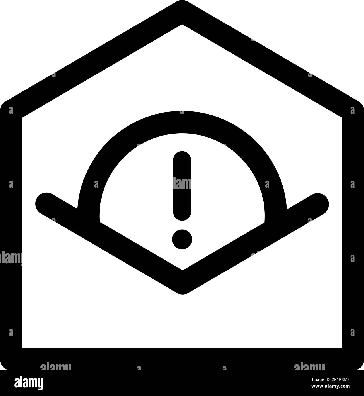 Gefährliche Meldung. E-Mail-Fehlervektor Logo-Symbol. Umschlag mit Ausrufezeichen. Zeichen- und Warnfehler, Alarmgefährdungssymbol. Briefpost, Warnung Stock Vektor
