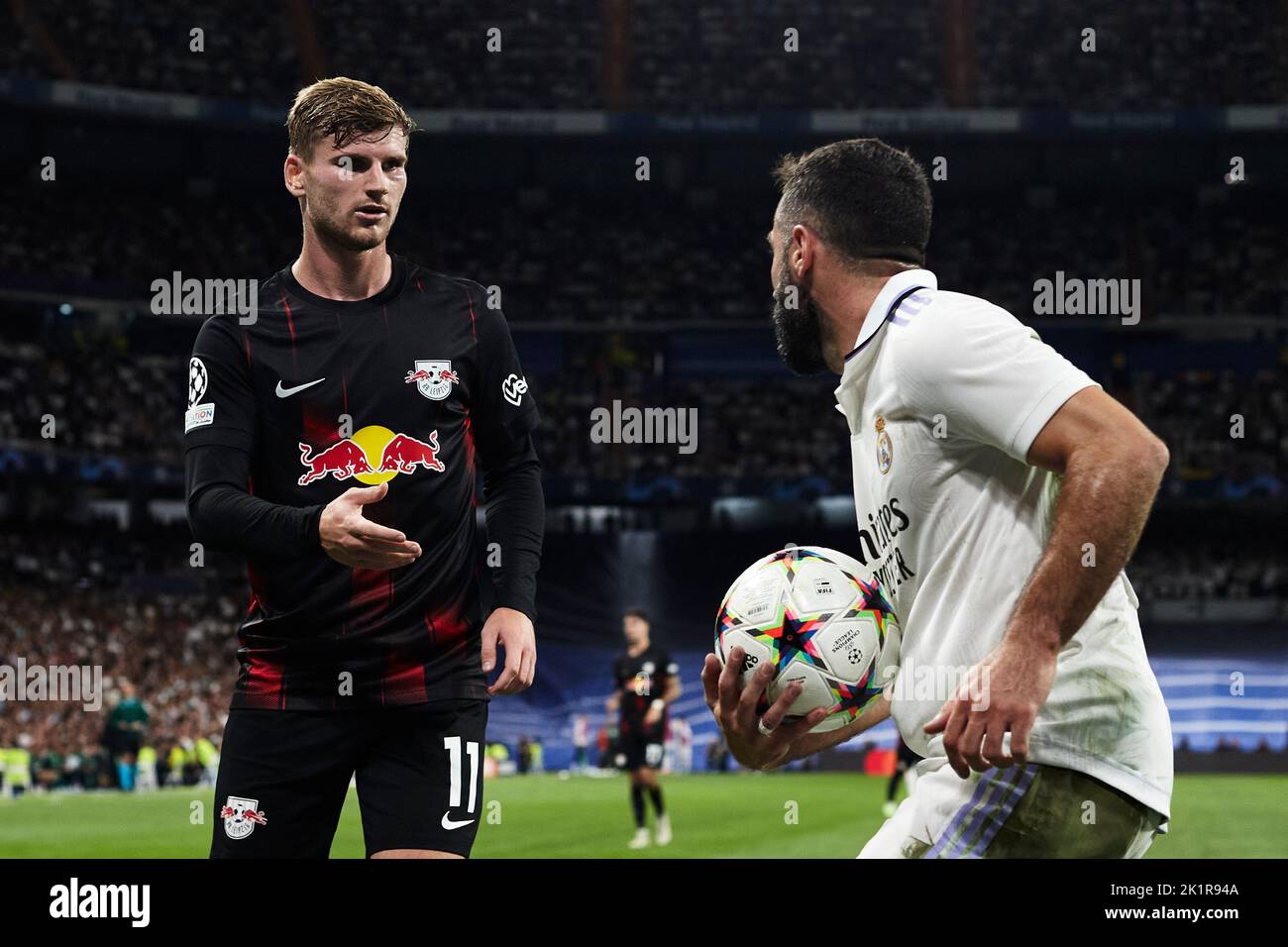 Dani Carvajal von Real Madrid CF und Timo Werner von RB Leipzig Stockfoto