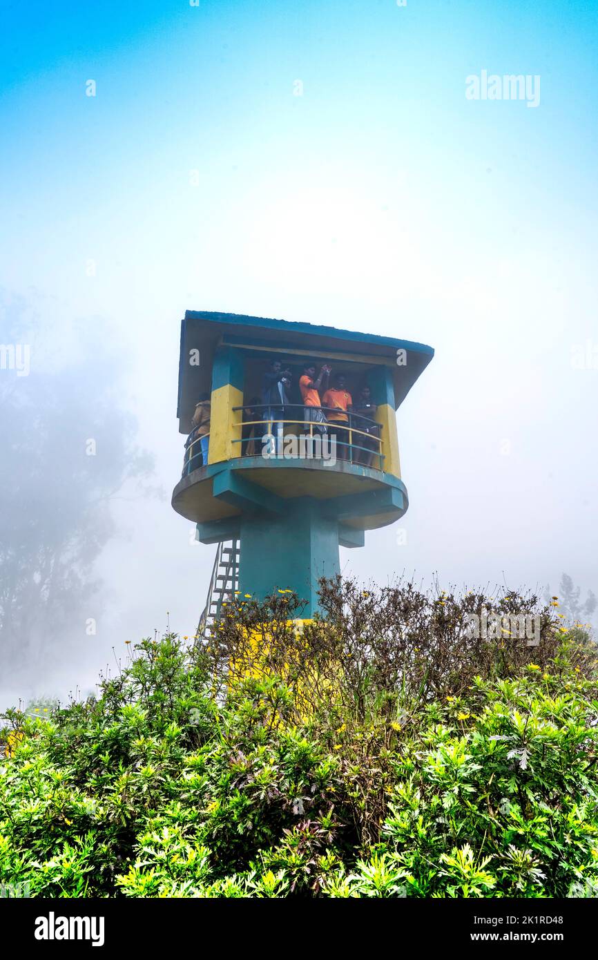 Moir Point befindet sich am Eingang des Waldes. Dieses beliebte Ziel mit einem Wachturm bietet malerische Ausblicke auf die Talberge, 18-08-22. Stockfoto