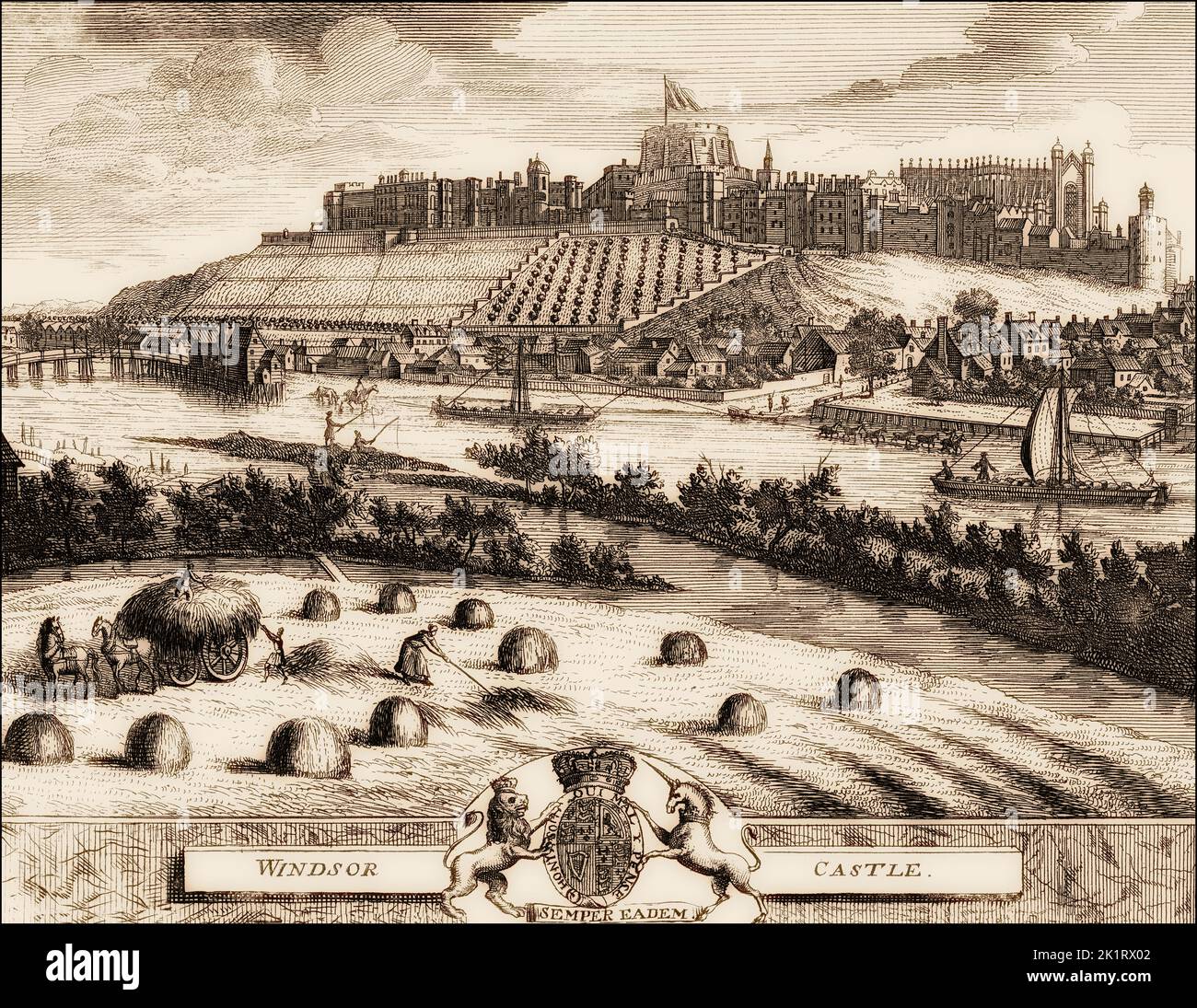 Windsor Castle, 1727, königliche Residenz in Windsor, Barkshire, England, Großbritannien, nach Pieter van der AA Stockfoto