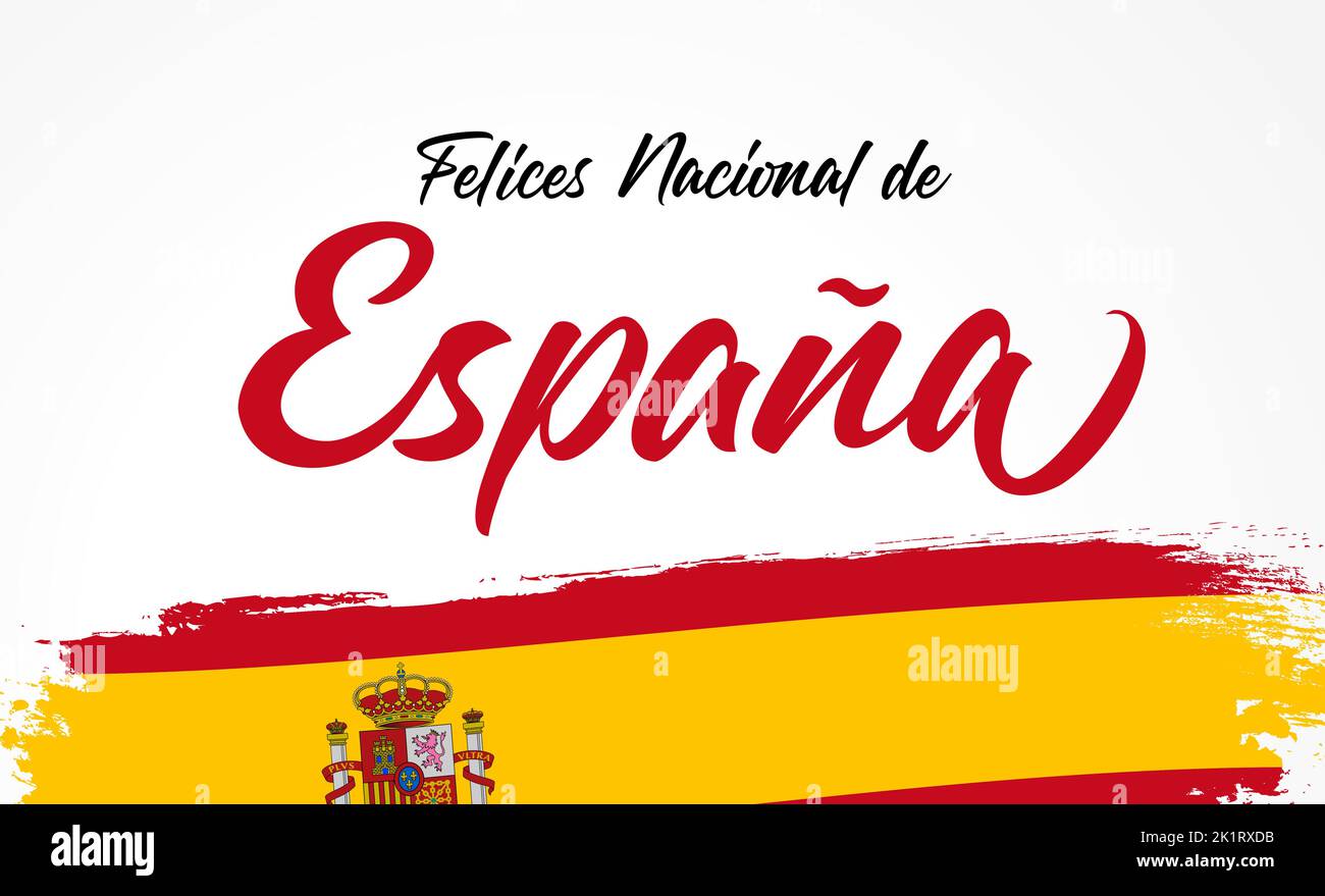 Banner der Fiesta Nacional de Espana, übersetzt - Nationalfeiertag Spaniens, 12. Oktober. Spanien Vektor-Flagge und Kalligraphie isoliert auf weißem Hintergrund Stock Vektor