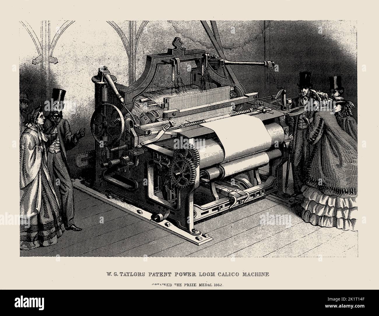 W.G. Taylors Patent Power Loom Calico Maschine. Museum: PRIVATE SAMMLUNG. Autor: ANONYM. Stockfoto