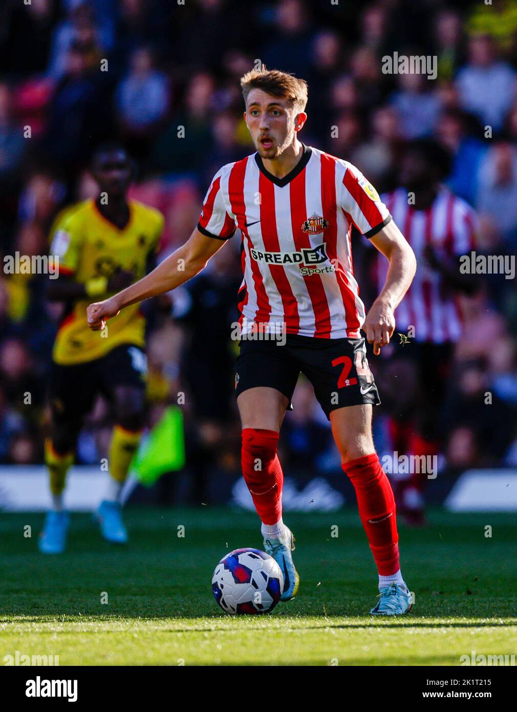 Dan Neil von Sunderland in Aktion während des Spiels der Sky Bet Championship in der Vicarage Road, Watford. Bilddatum: Samstag, 17. September 2022. Stockfoto