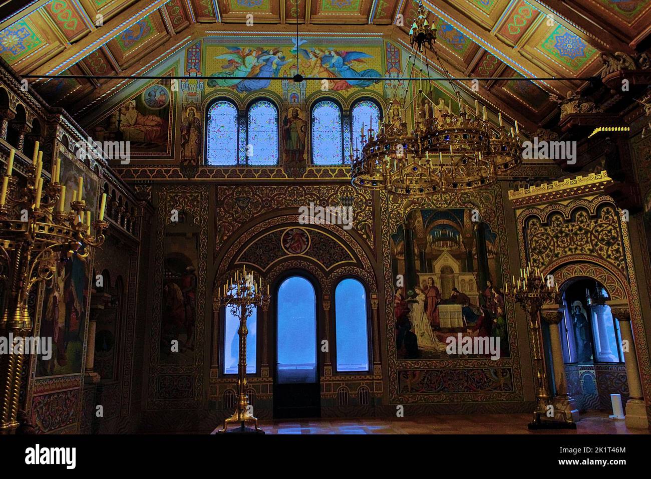 Rückwand der Sängerhalle, Schloss Neuschwanstein Stockfoto