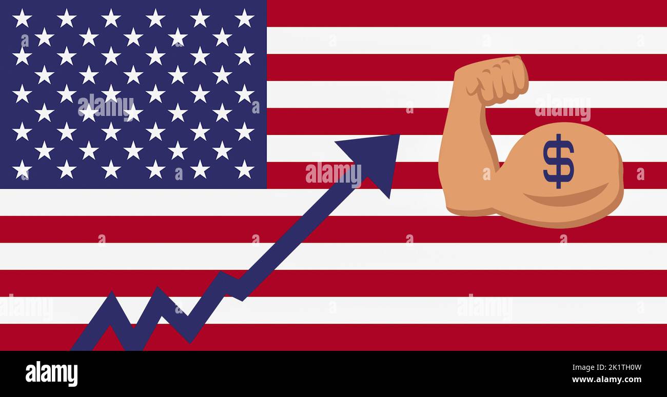 Starkes Dollar-Konzept. US-Wirtschaft, amerikanische Flagge Währung...Konzept Stockfoto