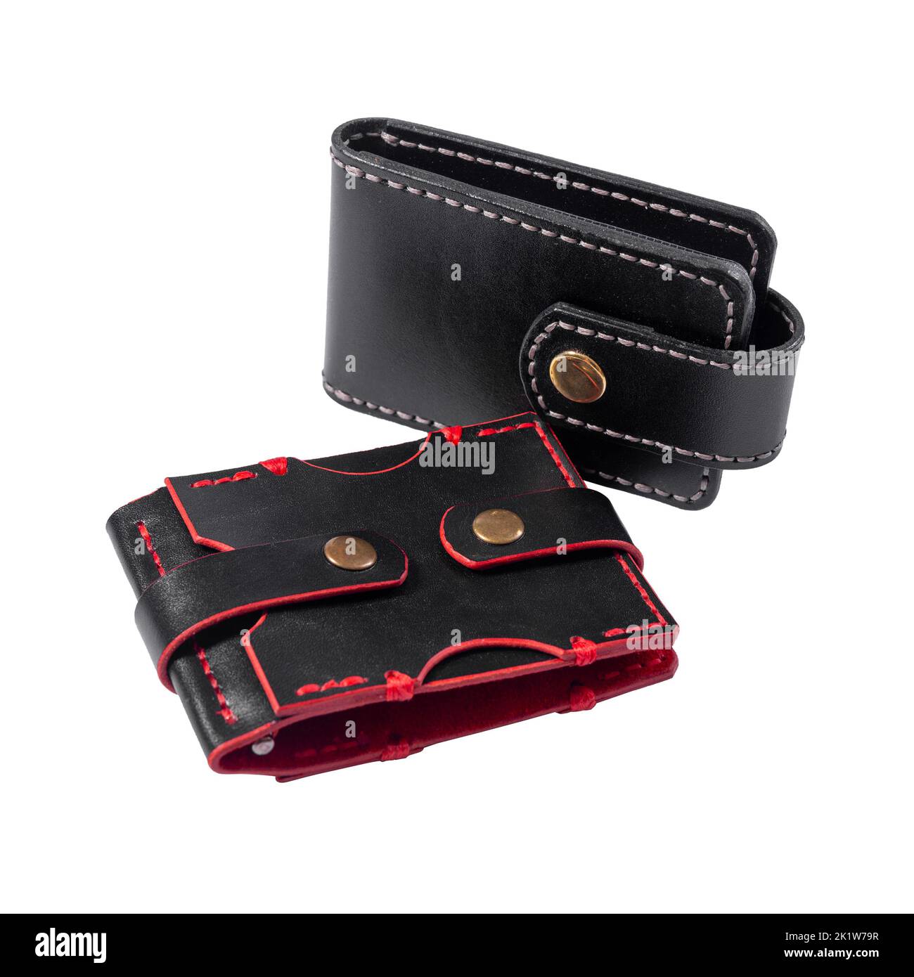 Luxus CRAFT Visitenkartenhalter Etui und Black mans Geldbörse aus Leder isoliert auf weißem Hintergrund. Stockfoto