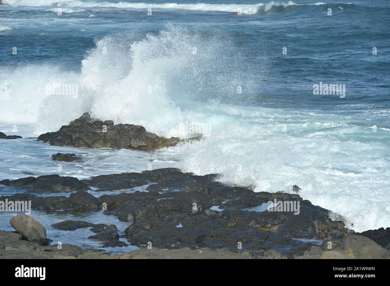 Malerische Eindrücke von der magischen Landschaft und Küste im South Point Park (Ka Lae), Big Island HI Stockfoto