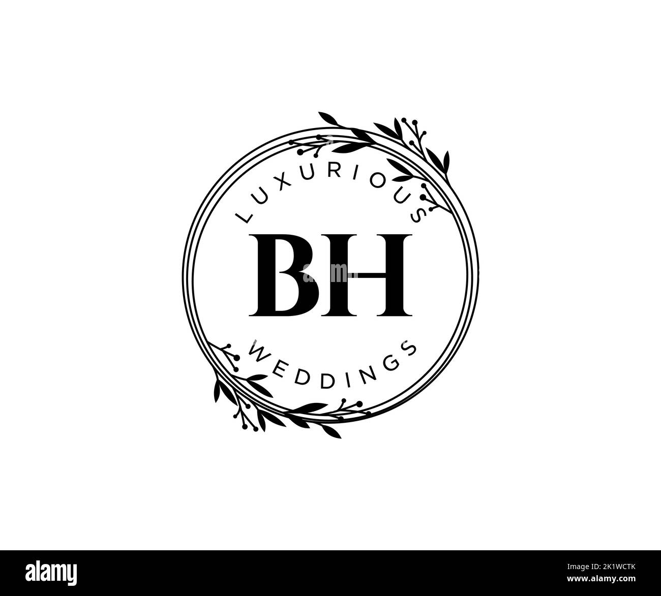 BH Initialen Brief Hochzeit Monogramm Logos Vorlage, handgezeichnete moderne minimalistische und florale Vorlagen für Einladungskarten, Save the Date, elegant Stock Vektor