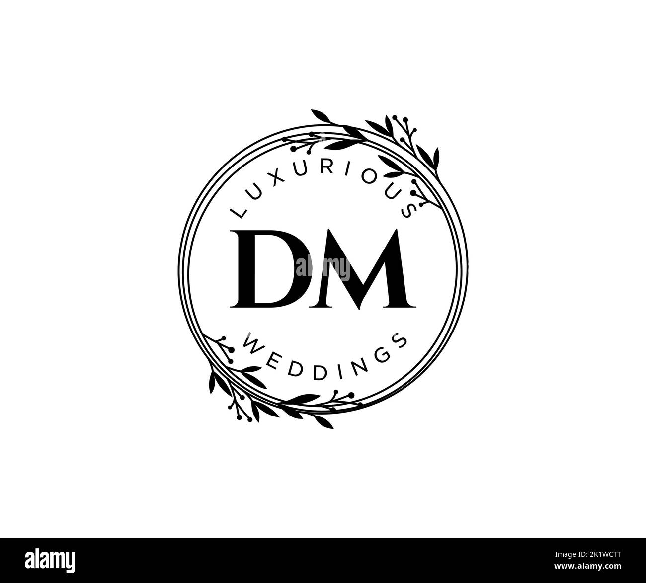 DM Initialen Brief Hochzeit Monogramm Logos Vorlage, handgezeichnete moderne minimalistische und florale Vorlagen für Einladungskarten, Save the Date, elegant Stock Vektor