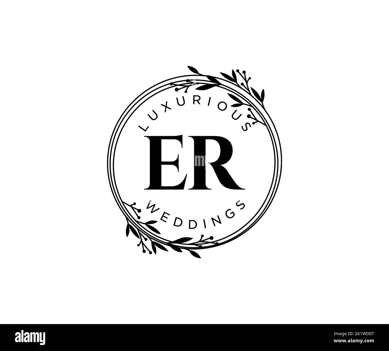 ER Initialen Brief Hochzeit Monogramm Logos Vorlage, handgezeichnete moderne minimalistische und florale Vorlagen für Einladungskarten, Save the Date, elegant Stock Vektor