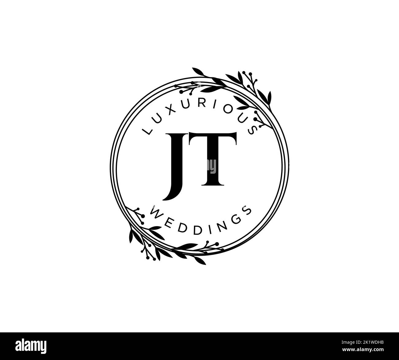 JT Initialen Brief Hochzeit Monogramm Logos Vorlage, handgezeichnete moderne minimalistische und florale Vorlagen für Einladungskarten, Save the Date, elegant Stock Vektor